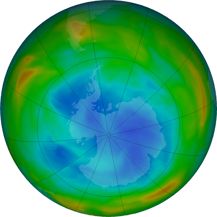 Antarctic ozone map for 07 August 2018